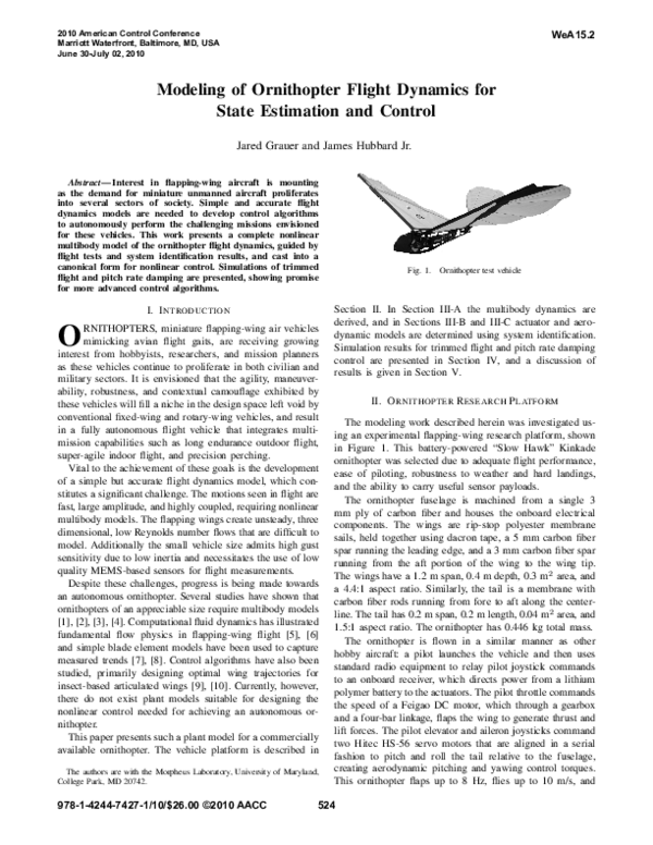 (PDF) Modeling of ornithopter flight dynamics for state estimation and ...