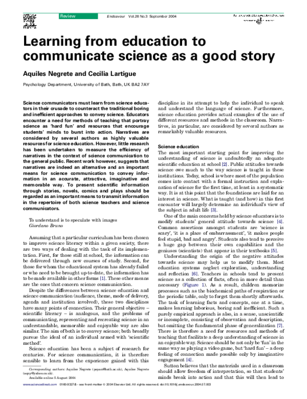 (PDF) Learning from education to communicate science as a good story
