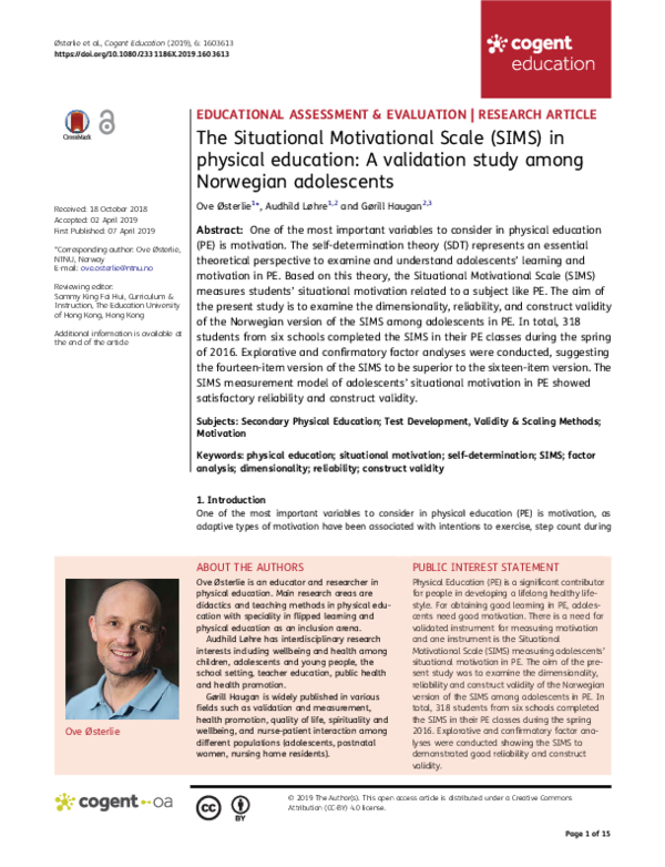 (PDF) The Situational Motivational Scale (SIMS) in physical education ...