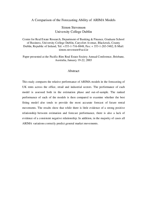 (PDF) A comparison of the forecasting ability of ARIMA models