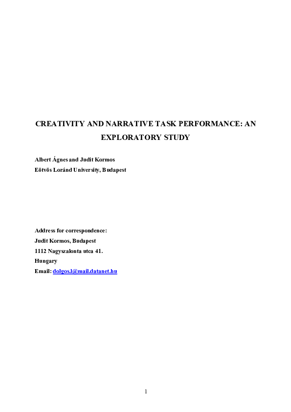 (PDF) Creativity and narrative task performance: An exploratory study