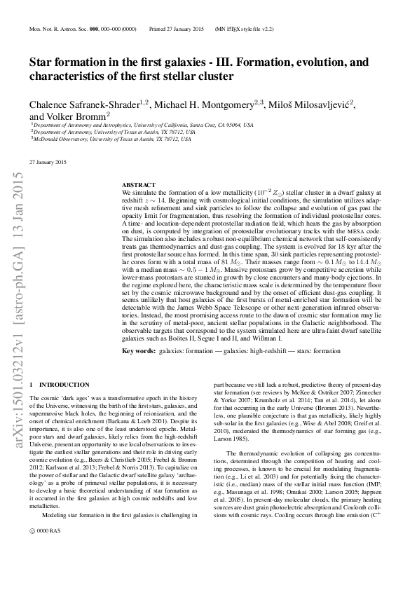 (PDF) Star formation in the first galaxies - III. Formation, evolution ...