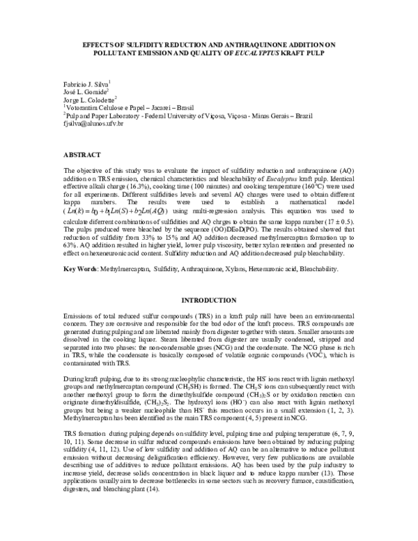 (PDF) Effects of Sulfidity Reduction and Anthraquinone Addition on ...