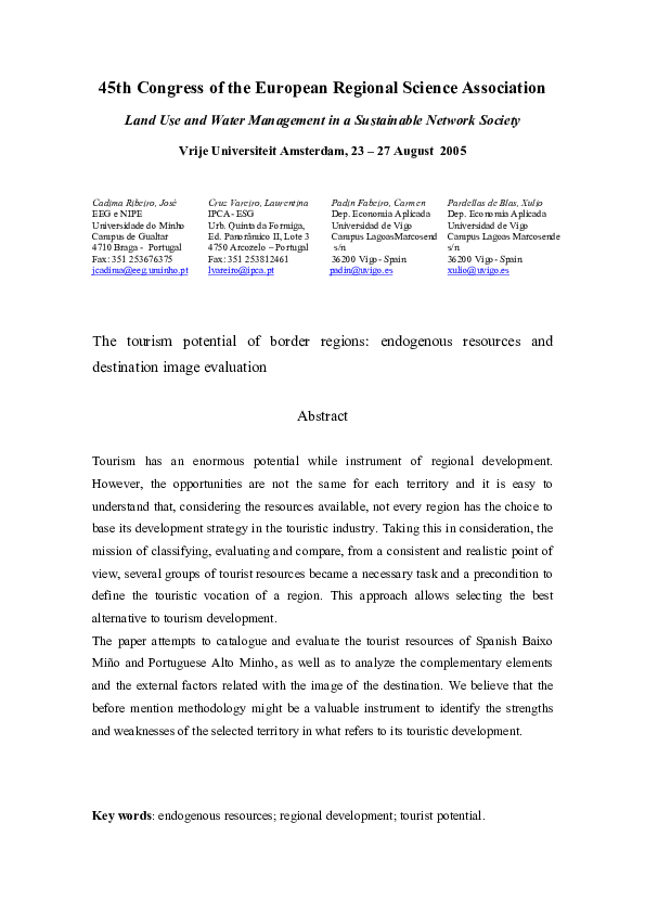 (PDF) The tourism potential of border regions : endogenous resources ...