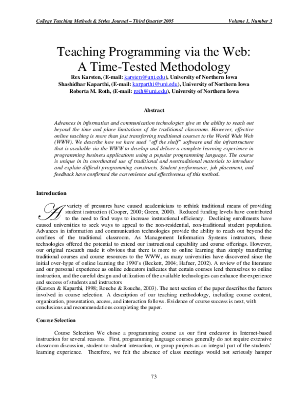 (PDF) Teaching Programming Via The Web: A Time-Tested Methodology