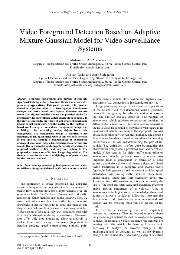 (PDF) Video Foreground Detection Based on Adaptive Mixture Gaussian ...