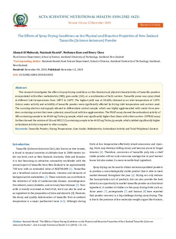 (PDF) The Effects of Spray Drying Conditions on the Physical and ...