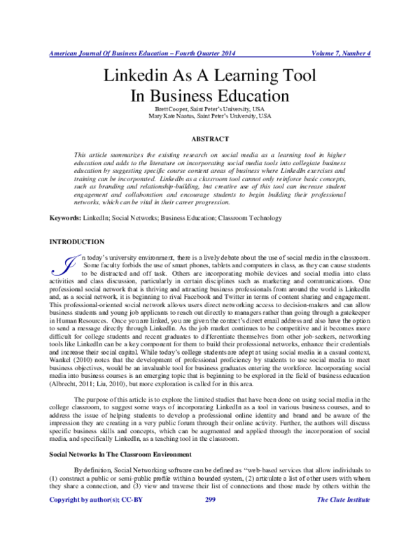 (PDF) Linkedin As A Learning Tool In Business Education