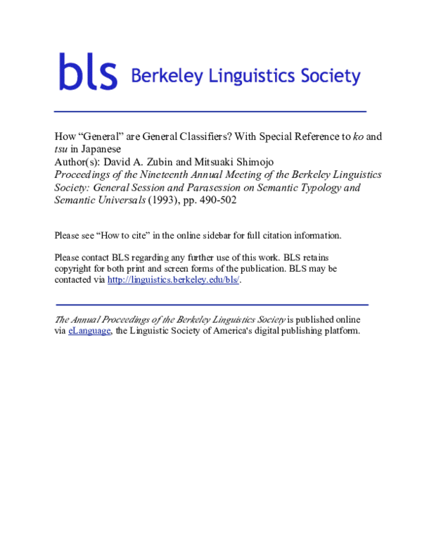 (PDF) How “General” are General Classifiers? With Special Reference to ...
