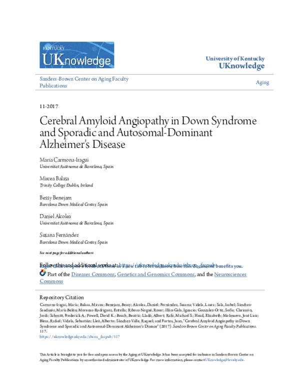 (PDF) Cerebral amyloid angiopathy in Down syndrome and sporadic and ...
