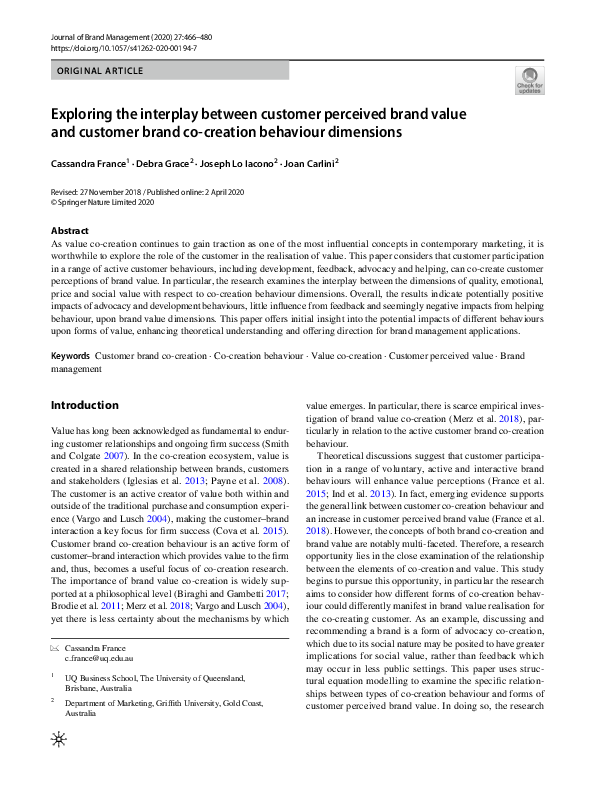 (PDF) Exploring the interplay between customer perceived brand value ...