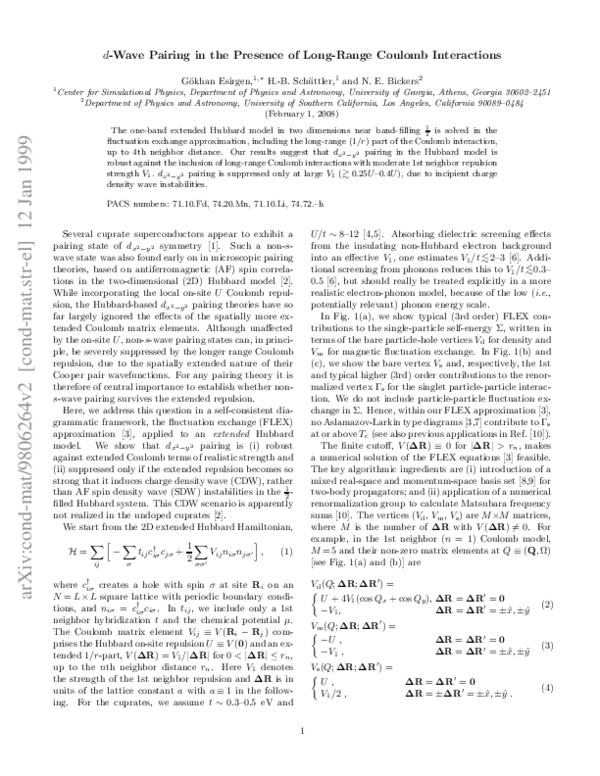 (PDF) d-Wave Pairing in the Presence of Long-Range Coulomb Interactions