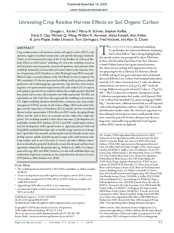 (PDF) Unraveling Crop Residue Harvest Effects on Soil Organic Carbon