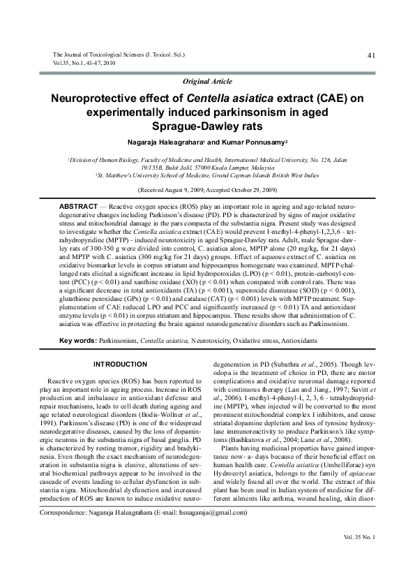 (PDF) Neuroprotective effect of Centella asiatica extract (CAE) on ...