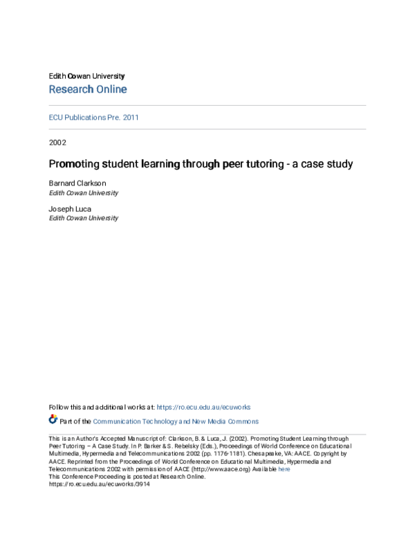 (PDF) Promoting student learning through peer tutoring - a case study