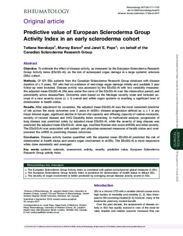 (PDF) Predictive value of European Scleroderma Group Activity Index in ...