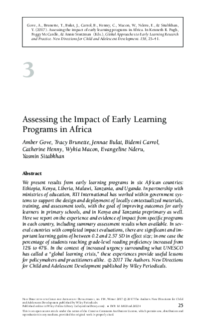 (PDF) Assessing the Impact of Early Learning Programs in Africa