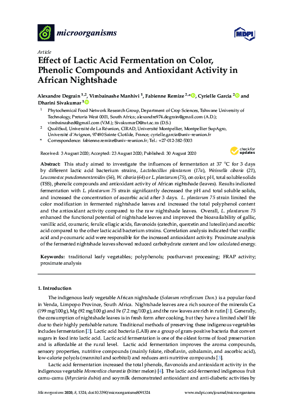 (PDF) Effect of Lactic Acid Fermentation on Color, Phenolic Compounds ...