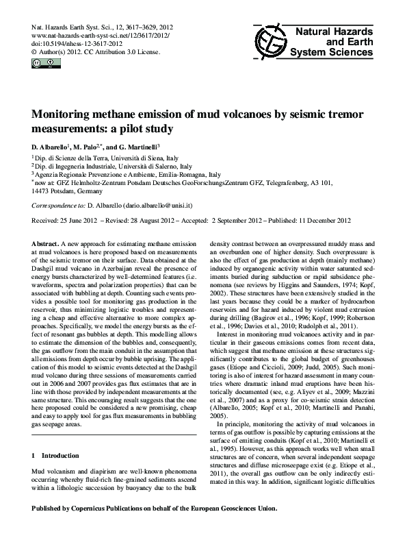 (PDF) Monitoring methane emission of mud volcanoes by seismic tremor ...