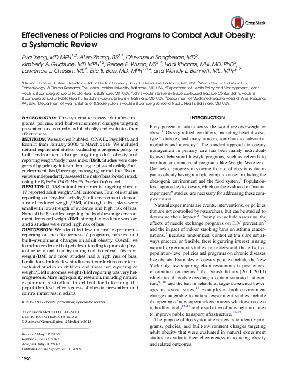 (PDF) Effectiveness of Policies and Programs to Combat Adult Obesity: a ...