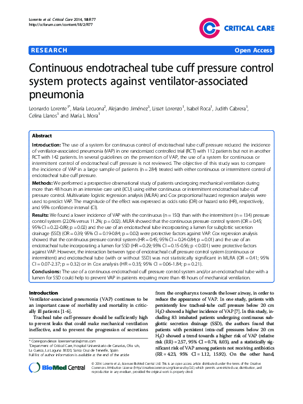 (PDF) Continuous endotracheal tube cuff pressure control system ...