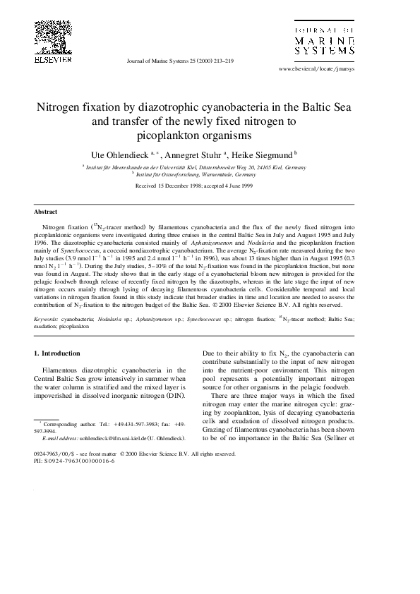 (PDF) Nitrogen fixation by diazotrophic cyanobacteria in the Baltic Sea ...