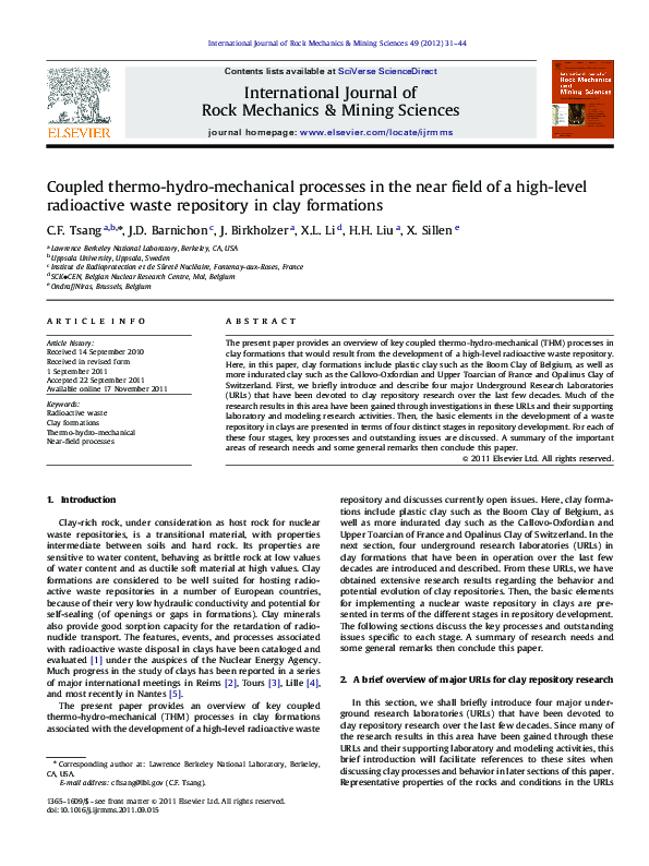 (PDF) Coupled thermo-hydro-mechanical processes in the near field of a ...