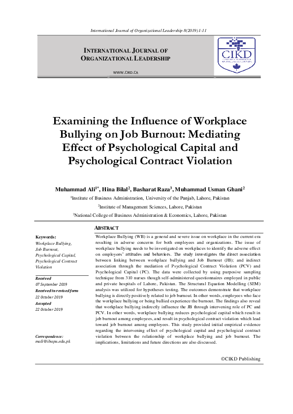 (PDF) Examining the Influence of Workplace Bullying on Job Burnout ...