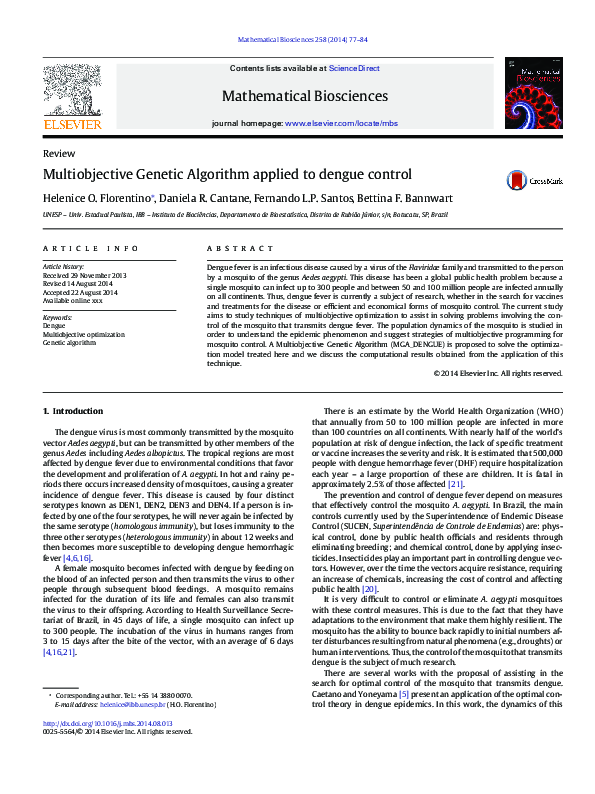(PDF) Multiobjective Genetic Algorithm applied to dengue control