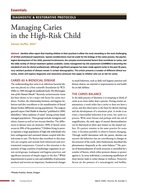 (PDF) Managing caries in the high-risk child