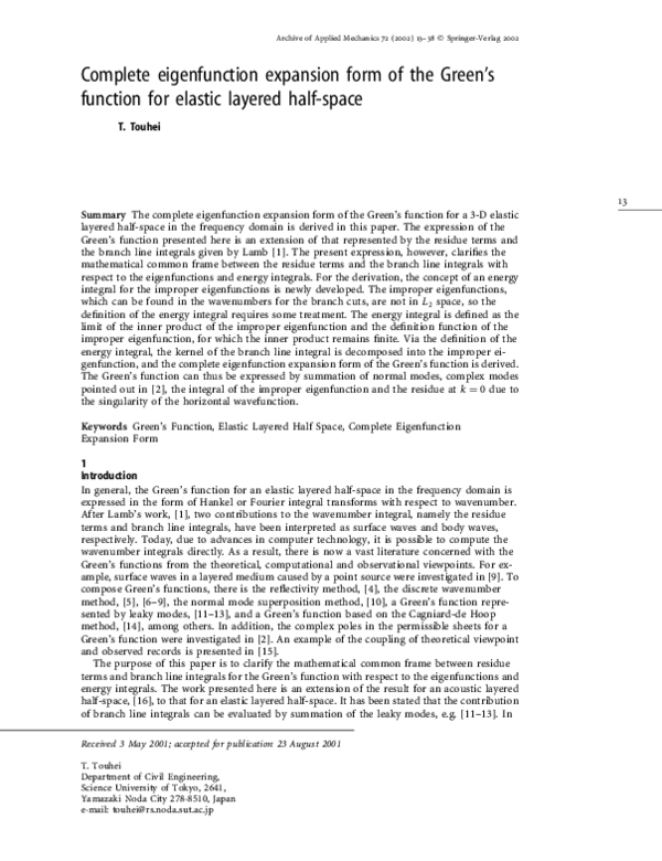 (PDF) Complete eigenfunction expansion form of the Green's function for ...