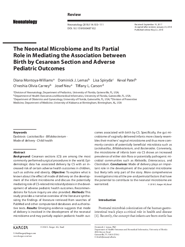 (PDF) The Neonatal Microbiome and Its Partial Role in Mediating the ...