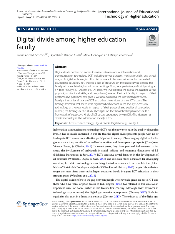 (PDF) Digital divide among higher education faculty