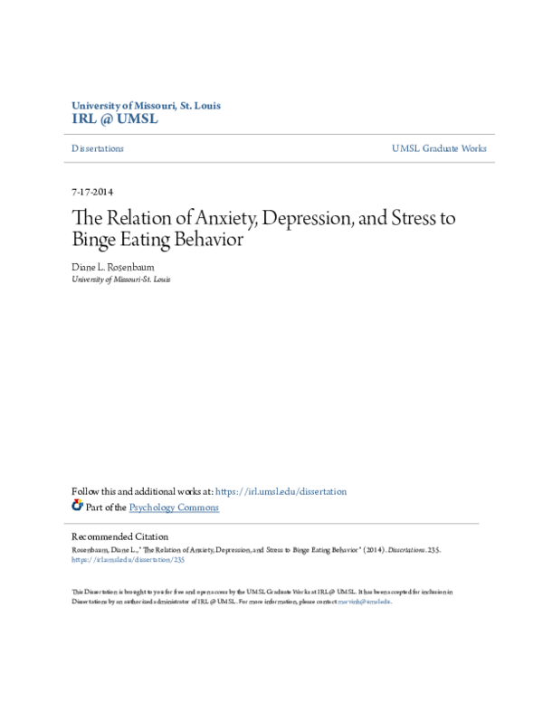 (PDF) The relation of anxiety, depression, and stress to binge eating ...