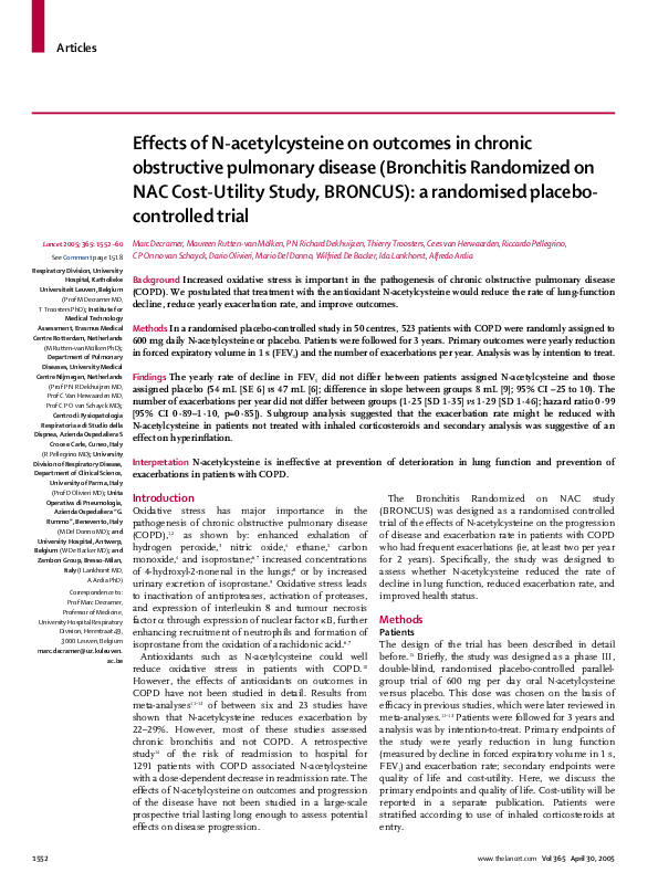(PDF) Effects of N-acetylcysteine on outcomes in chronic obstructive ...