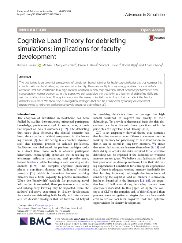 (PDF) Cognitive Load Theory for debriefing simulations: implications ...