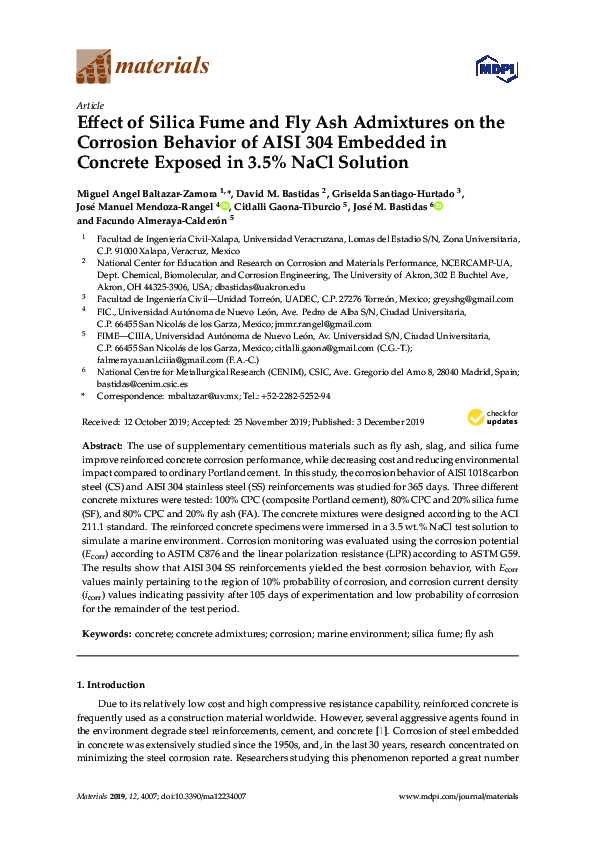 (PDF) Effect of Silica Fume and Fly Ash Admixtures on the Corrosion ...