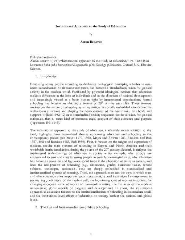 (PDF) Institutional Approach to the Study of Education