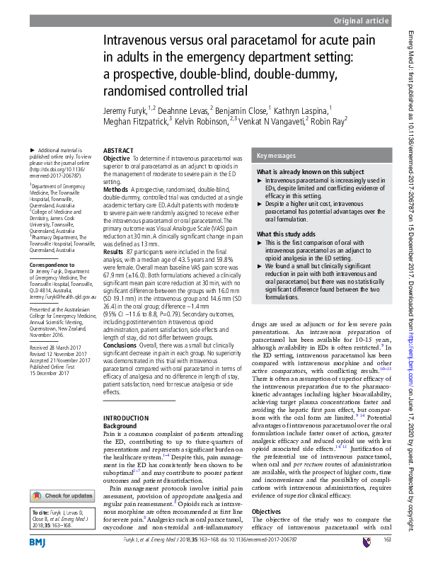 (PDF) Intravenous versus oral paracetamol for acute pain in adults in