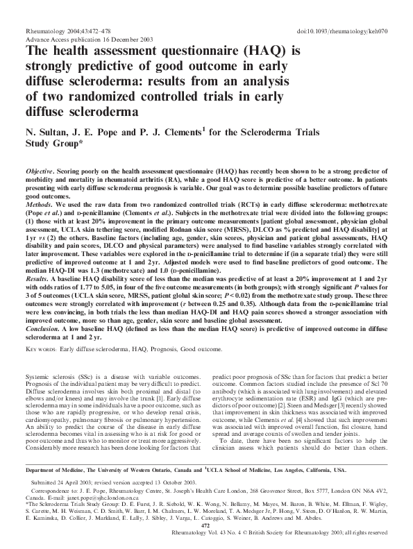 (PDF) The health assessment questionnaire (HAQ) is strongly predictive ...