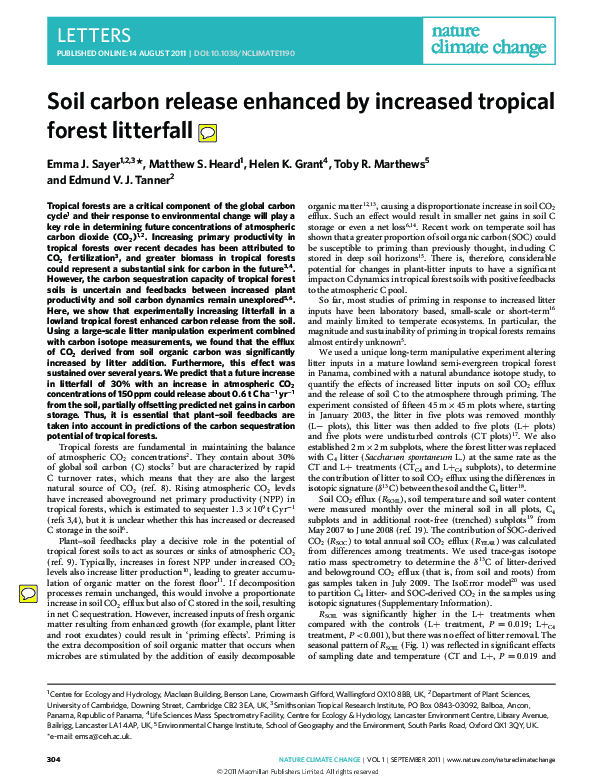 (PDF) Soil carbon release enhanced by increased tropical forest litterfall