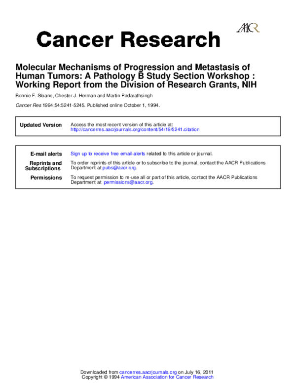 (PDF) Molecular mechanisms of progression and metastasis of human ...