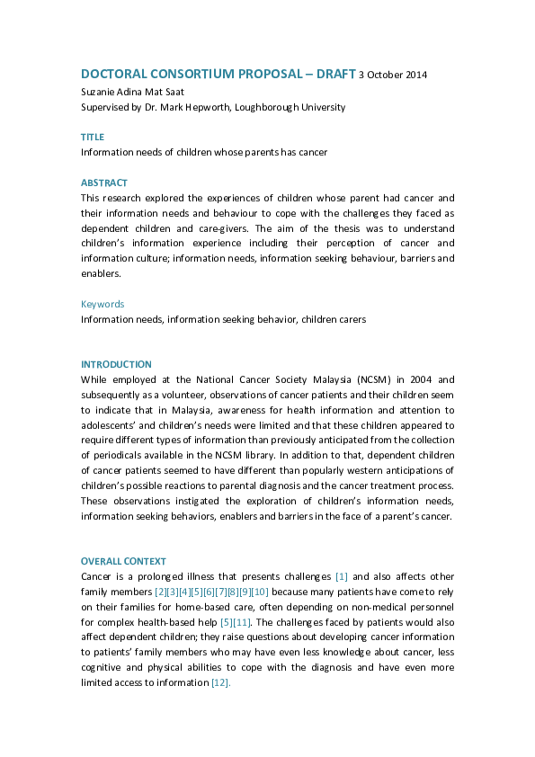 (PDF) Information Needs of Children whose Parent has Cancer