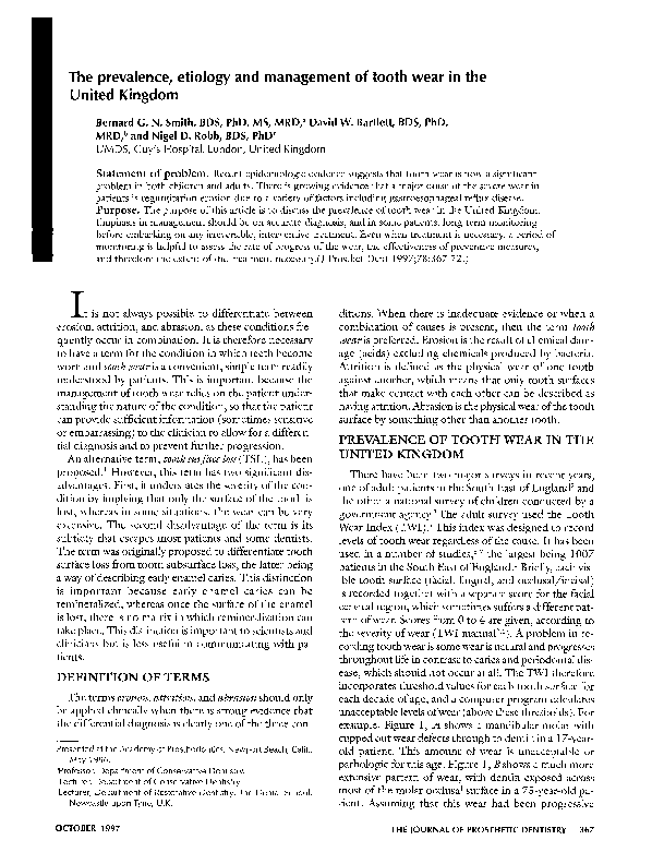 (PDF) The prevalence, etiology and management of tooth wear in the