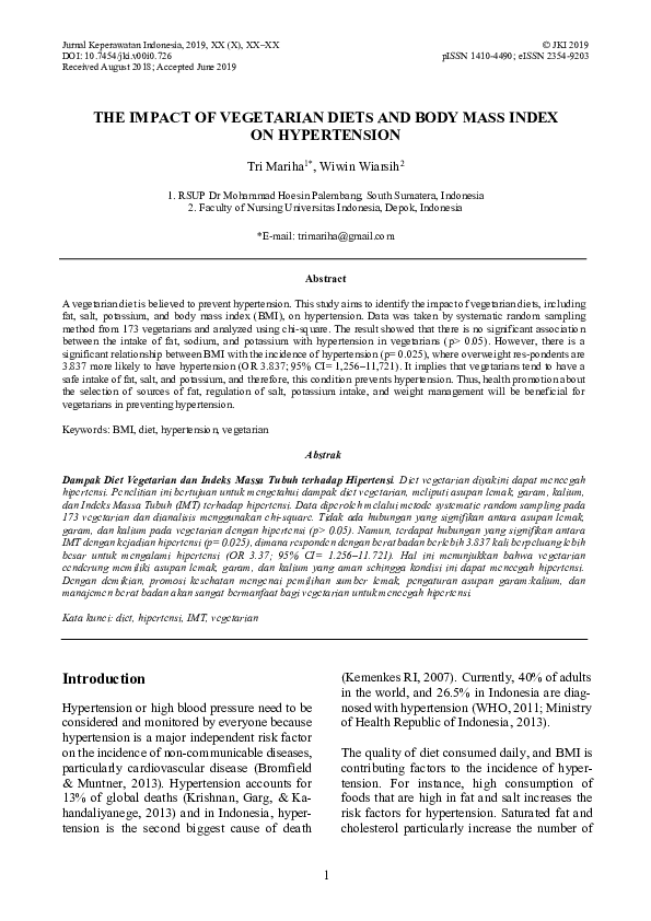 (PDF) The Impact of Vegetarian Diets and Body Mass Index on