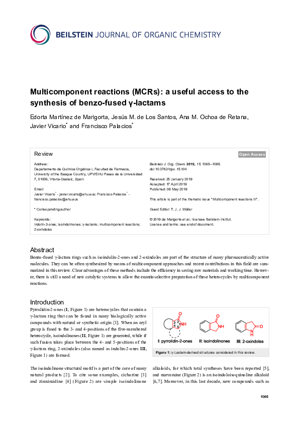 (PDF) Multicomponent reactions (MCRs): a useful access to the synthesis ...