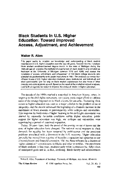 (PDF) Black students in U.S. higher education: Toward improved access ...