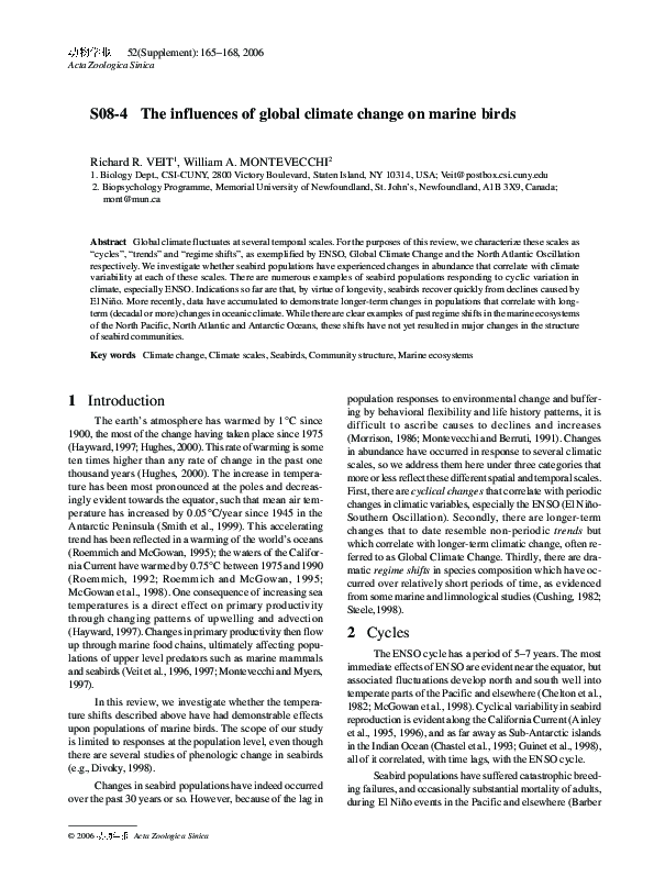 (PDF) The influences of global climate change on marine birds