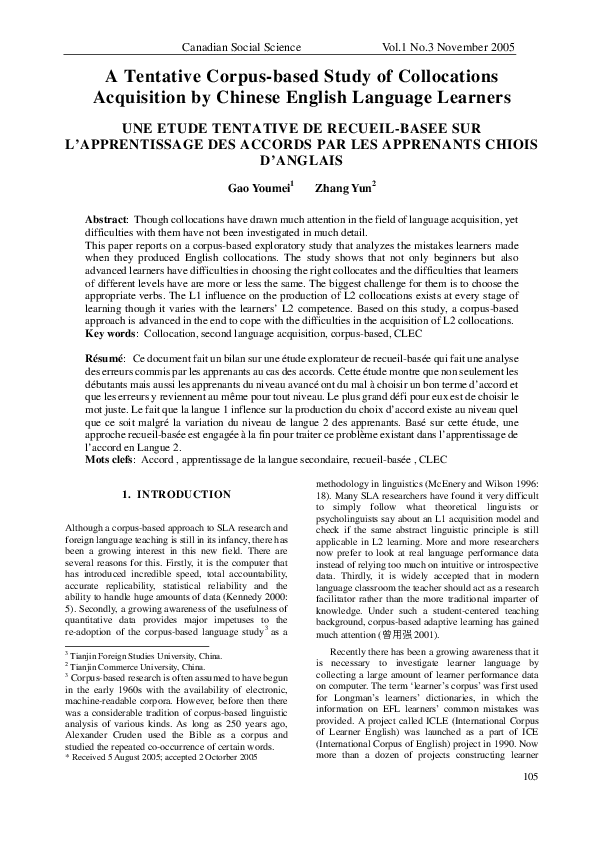 (PDF) A Tentative Corpus-based Study of Collocations Acquisition by ...