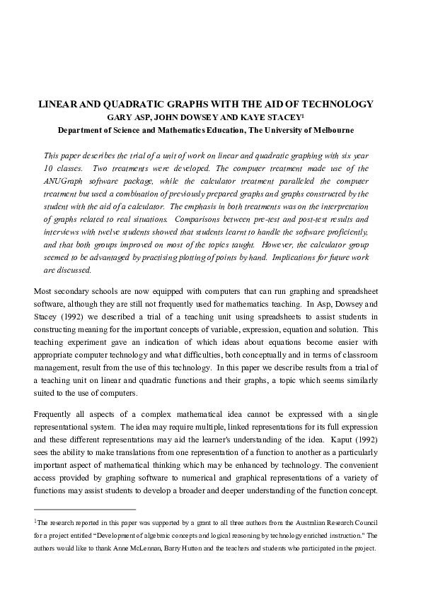 pdf linear and quadratic graphs with the aid of technology